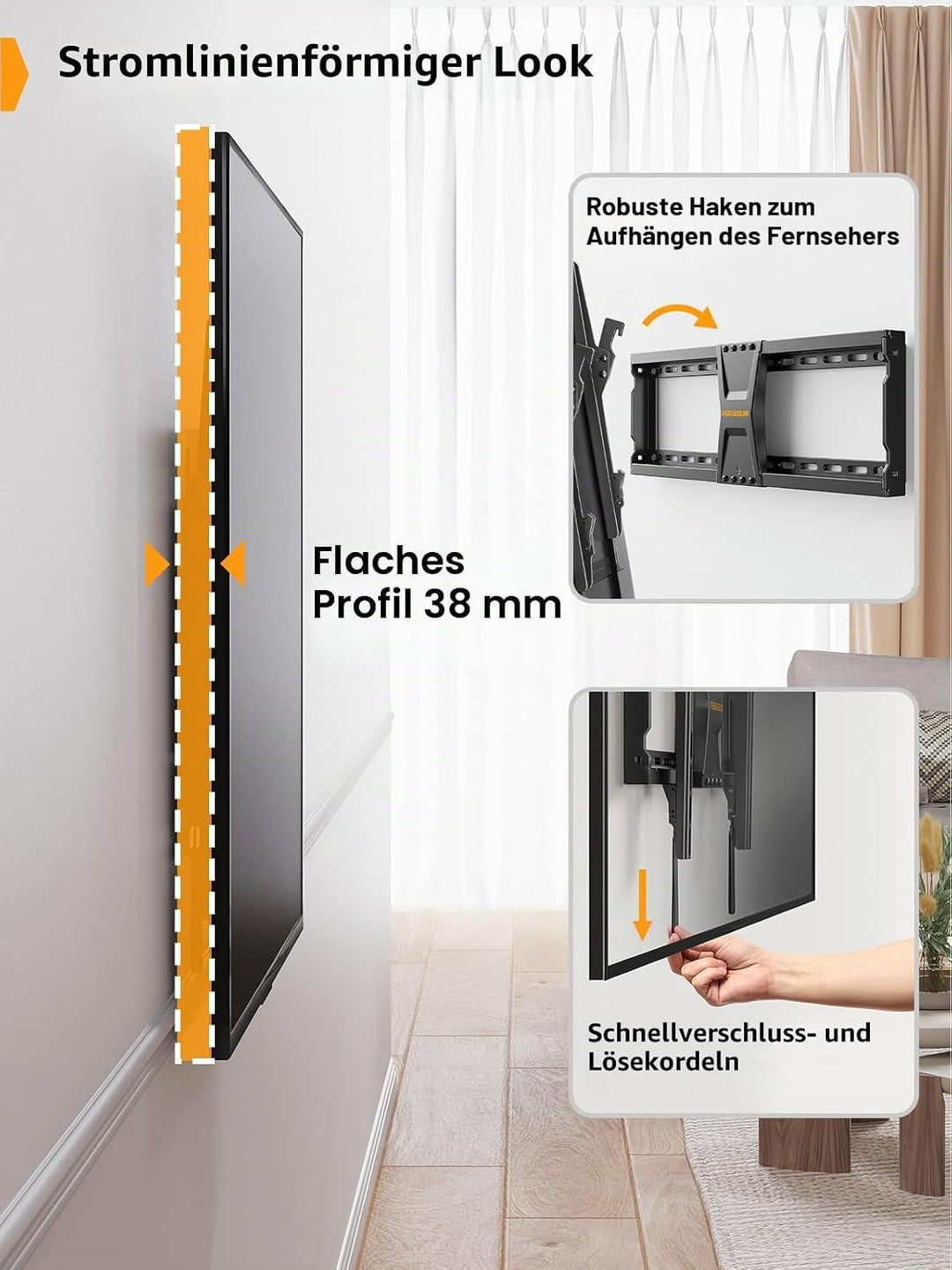 Perlegear TV Wandhalterung für die meisten 37-82 Zoll Fernseher bis zu 60 kg, neigbare Fernseher Hal