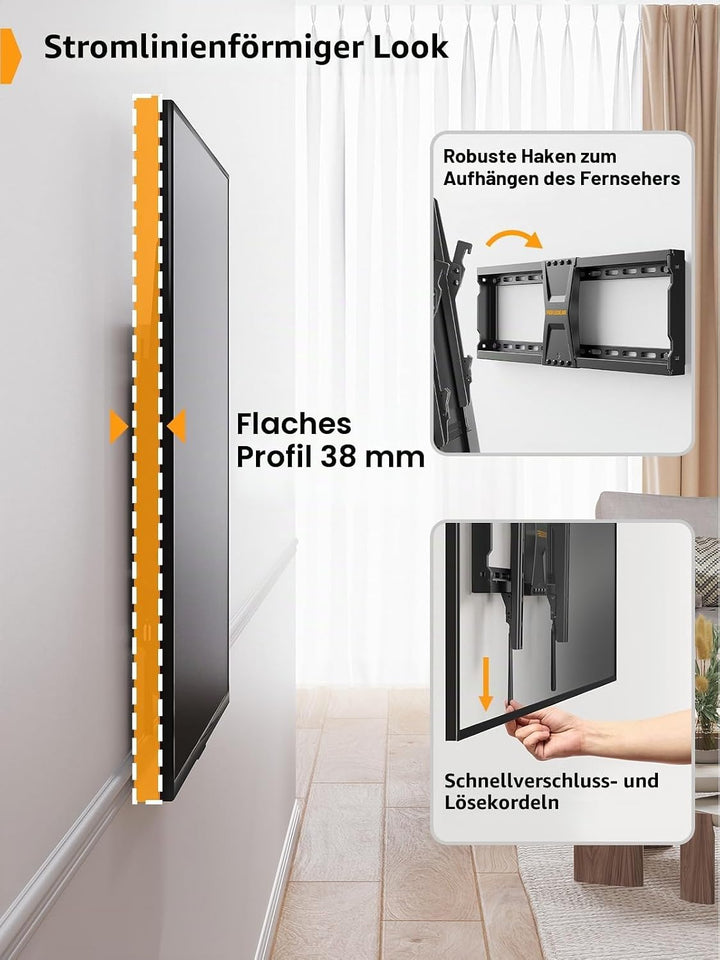 Perlegear TV Wandhalterung für die meisten 37-82 Zoll Fernseher bis zu 60 kg, neigbare Fernseher Hal