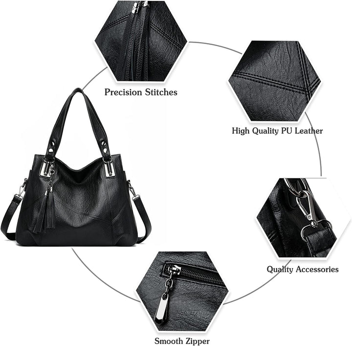 PORRASSO Damen Handtasche Mode Hobo Schultertasche Frauen Umhängetasche Grosse PU Leder Henkeltasche