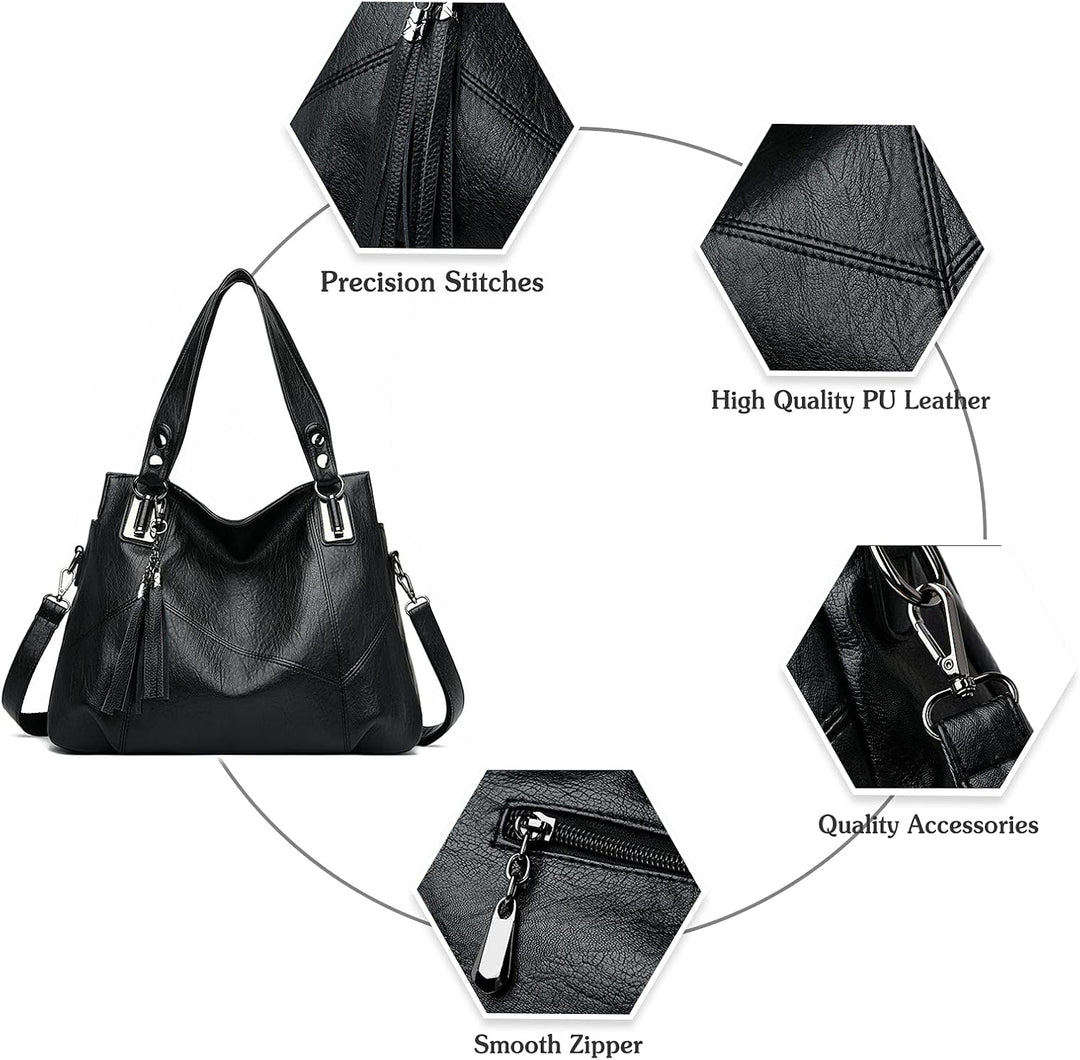 PORRASSO Damen Handtasche Mode Hobo Schultertasche Frauen Umhängetasche Grosse PU Leder Henkeltasche