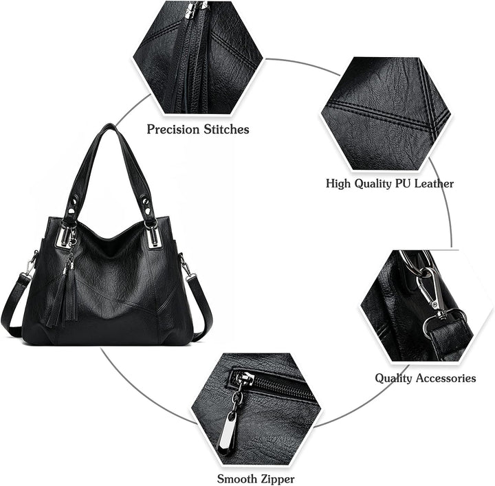 PORRASSO Damen Handtasche Mode Hobo Schultertasche Frauen Umhängetasche Grosse PU Leder Henkeltasche