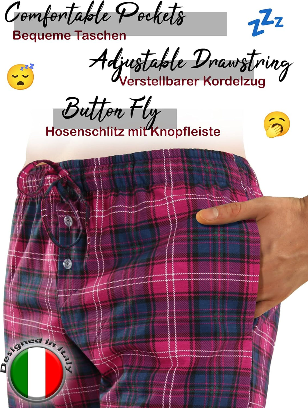 sesto senso Herren Schlafanzug Lang Baumwolle Pyjama Langarm Shirt mit Tasche Pyjamahose Zweiteilig