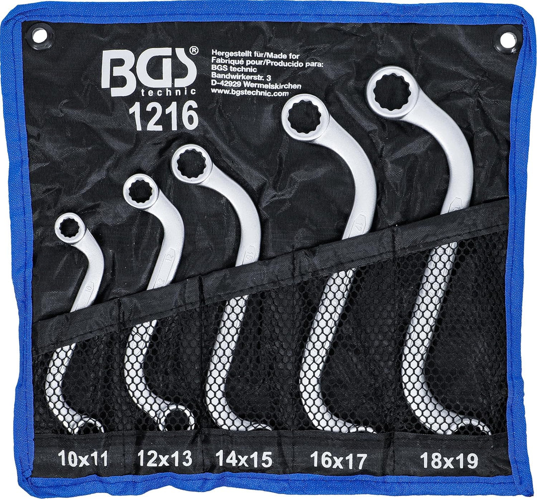 BGS 1216 | Doppel-Ringschlüssel-Satz | 5-tlg. | S-Form | SW 10 x 11 - 18 x 19 mm | inkl. Tetron-Roll