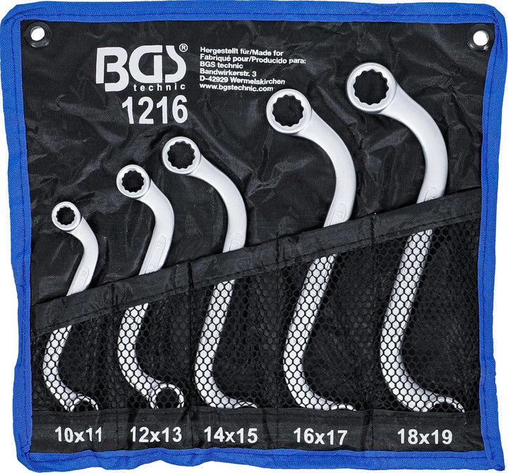 BGS 1216 | Doppel-Ringschlüssel-Satz | 5-tlg. | S-Form | SW 10 x 11 - 18 x 19 mm | inkl. Tetron-Roll