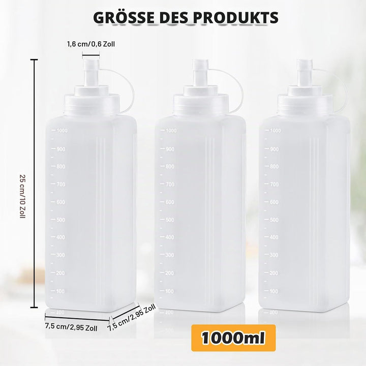 3 Stück Squeeze Flasche, 1000ml Quetschflasche mit Kappen, Squeeze Condiment Flaschen, Dosierflasche