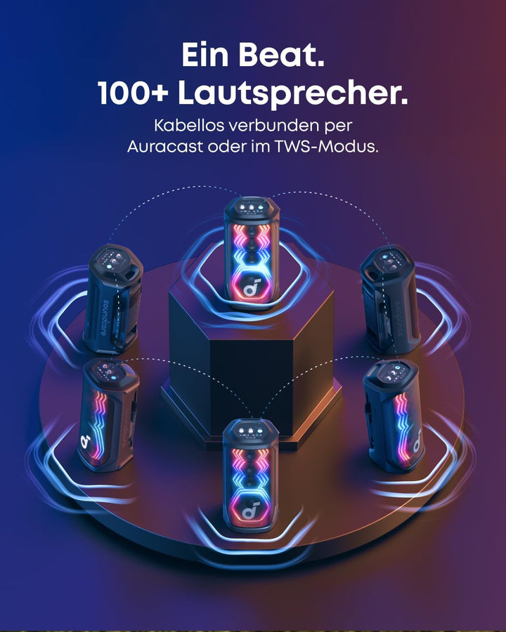 soundcore Rave 3S Partybox mit KI-Karaoke, Party-Lautsprecher mit 2 kabellosen Mikros, 200W Sound, K