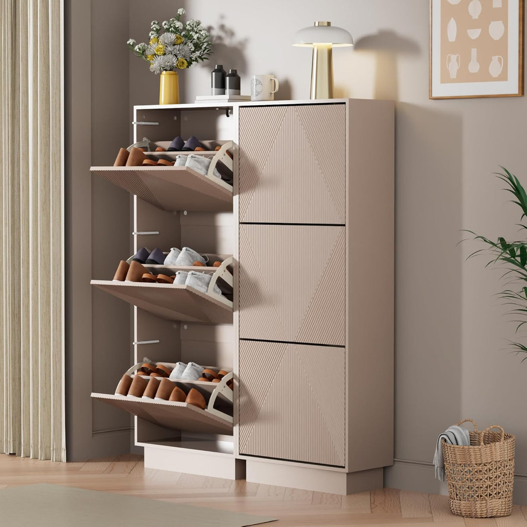 UEV Schuhschrank mit 3 Klappen, Schuhkipper Schuhkommode Schuhregal schmal für Flur mit Kippschutz/D