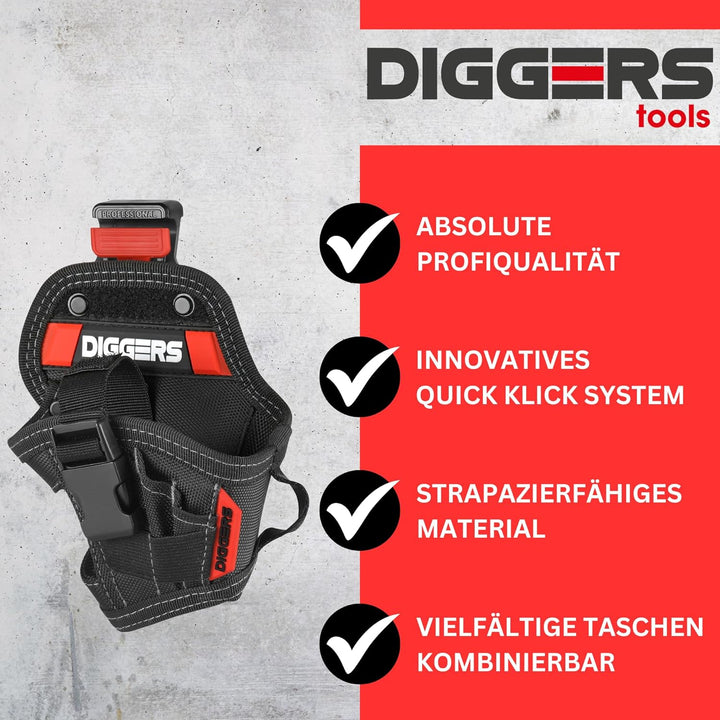 Diggers Tools - Akkuschrauber Holster Werkzeugtasche - [ Grösse S ] Flexibel Kombinierbare Werkzeugt