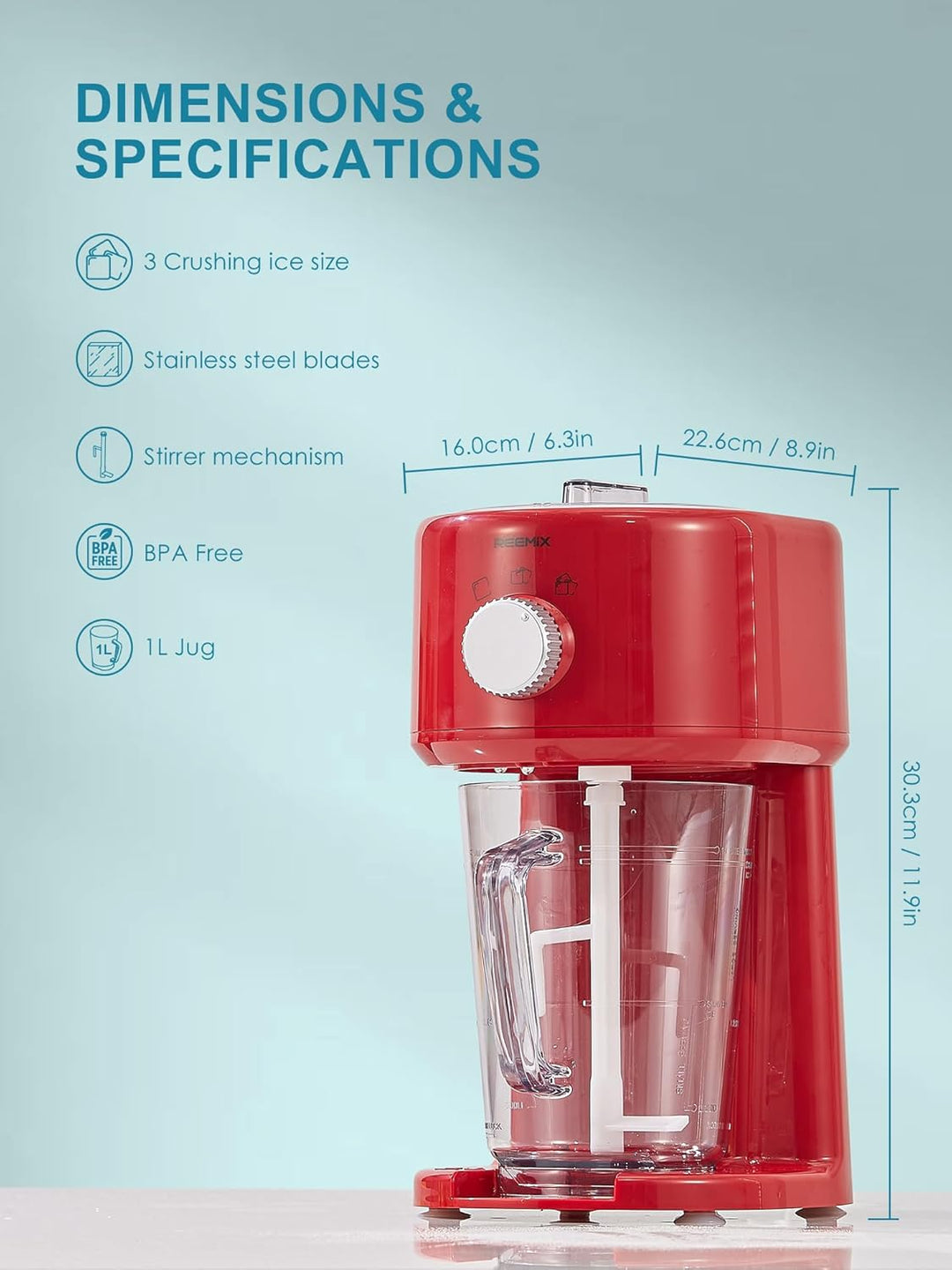 Reemix Slushy Maker Ice Shaver, Slush-Eis-Maschine, 3 Betriebs-Modi für grobes und feines Eis, Edels