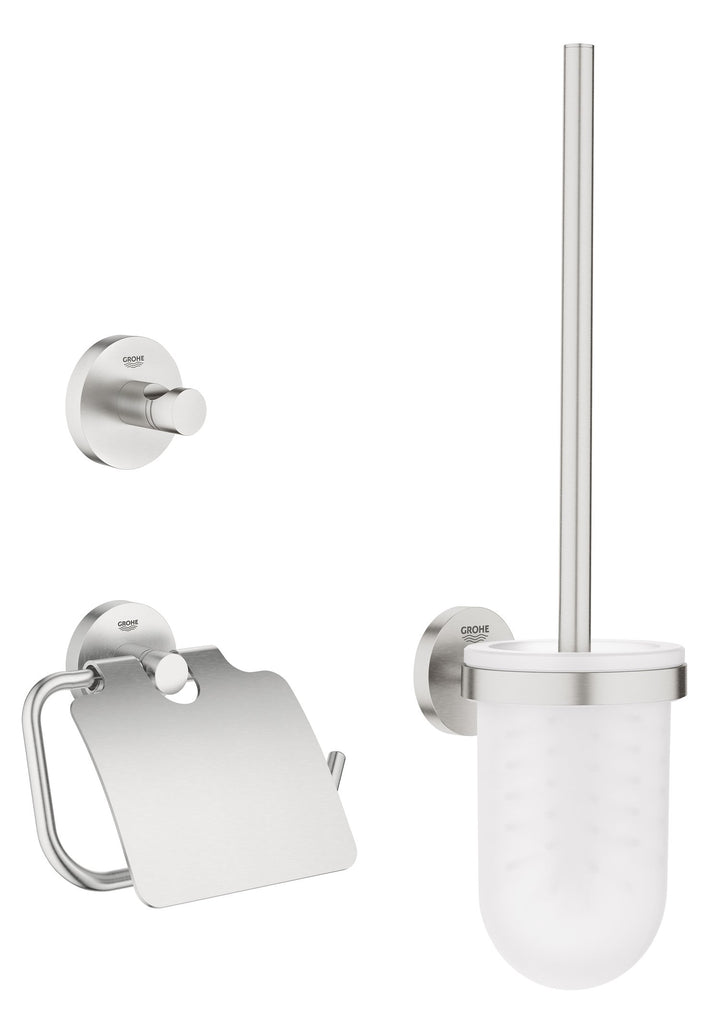 GROHE Essentials Bad-Accessoires (WC-Set 3 in 1, supersteel, Material: Glas / Metall) 40407DC1 Rund