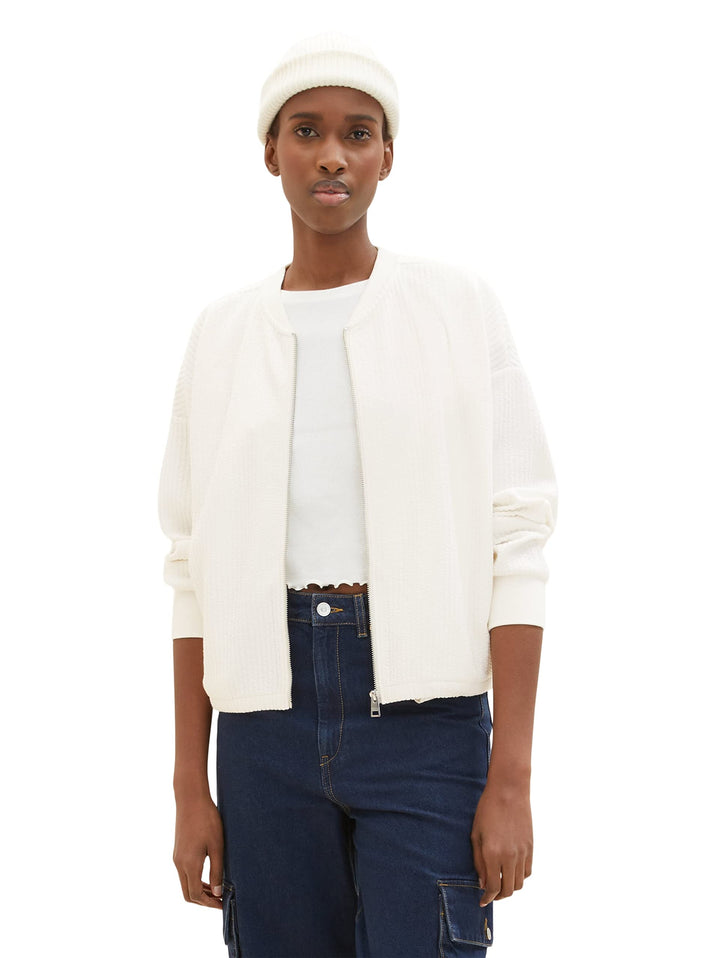 TOM TAILOR Denim Damen Sweatjacke mit Struktur L 10348 - Gardenia White, L 10348 - Gardenia White