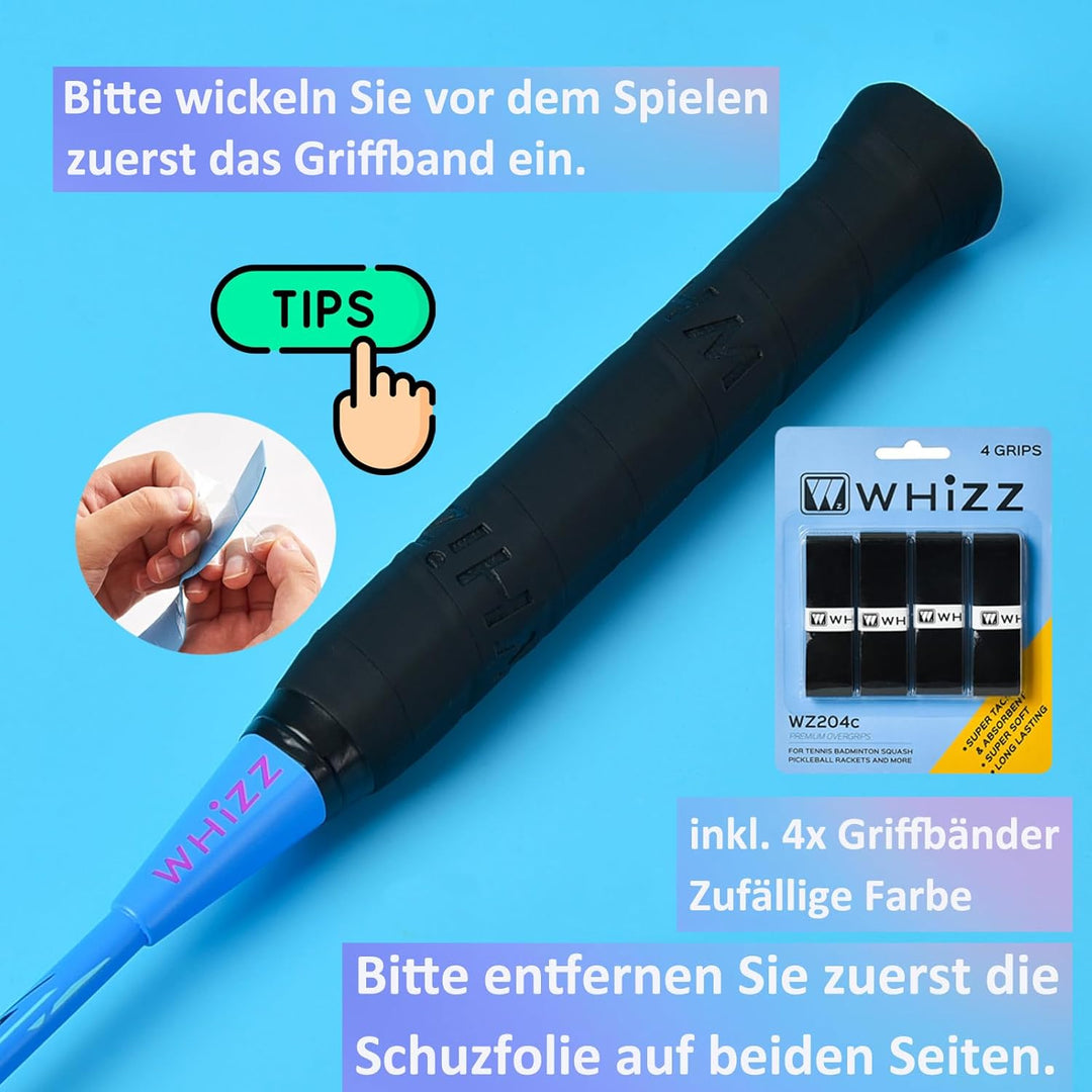 WHiZZ Carbon Badminton Schläger Set, Leichter Graphit Badmintonschläger Federball Set für Training,