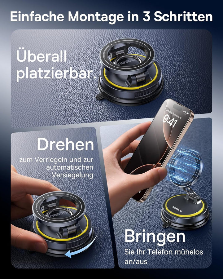 Baseus VC2 Flex Vakuum Magnet Handyhalterung Auto, Magnetische Magsafe Handy Halterung Auto Saugnapf