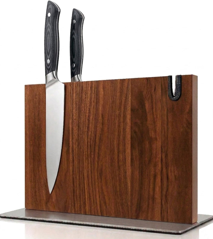 Magnetischer messerblock XL aus Holz mit Messerschärfer. Universal Messerhalter magnetisch ohne Mess