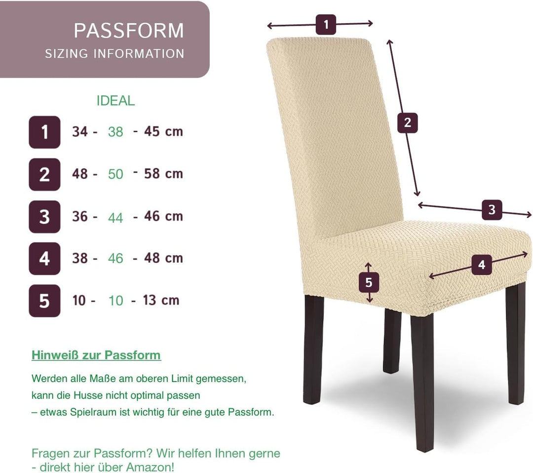 SCHEFFLER-Home Stuhlhussen Stretch Luna/Stuhlhussen Creme 6er Set/elastische Flanell Stuhlabdeckunge