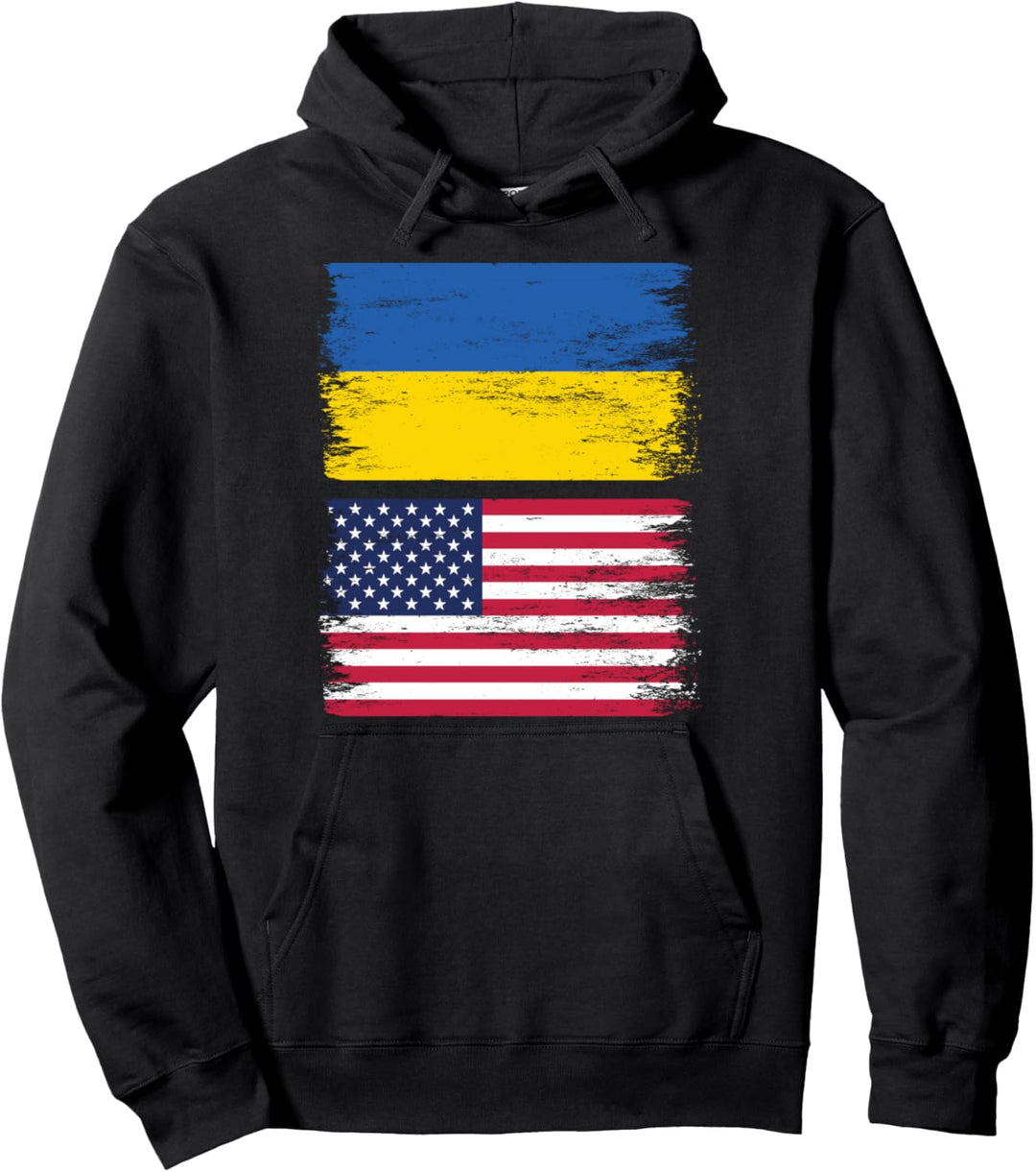 Ukrainian American Flag Ukraine USA America Roots Vintage Pullover Hoodie