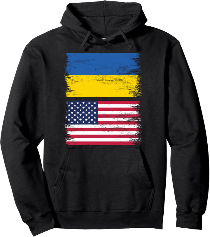 Ukrainian American Flag Ukraine USA America Roots Vintage Pullover Hoodie