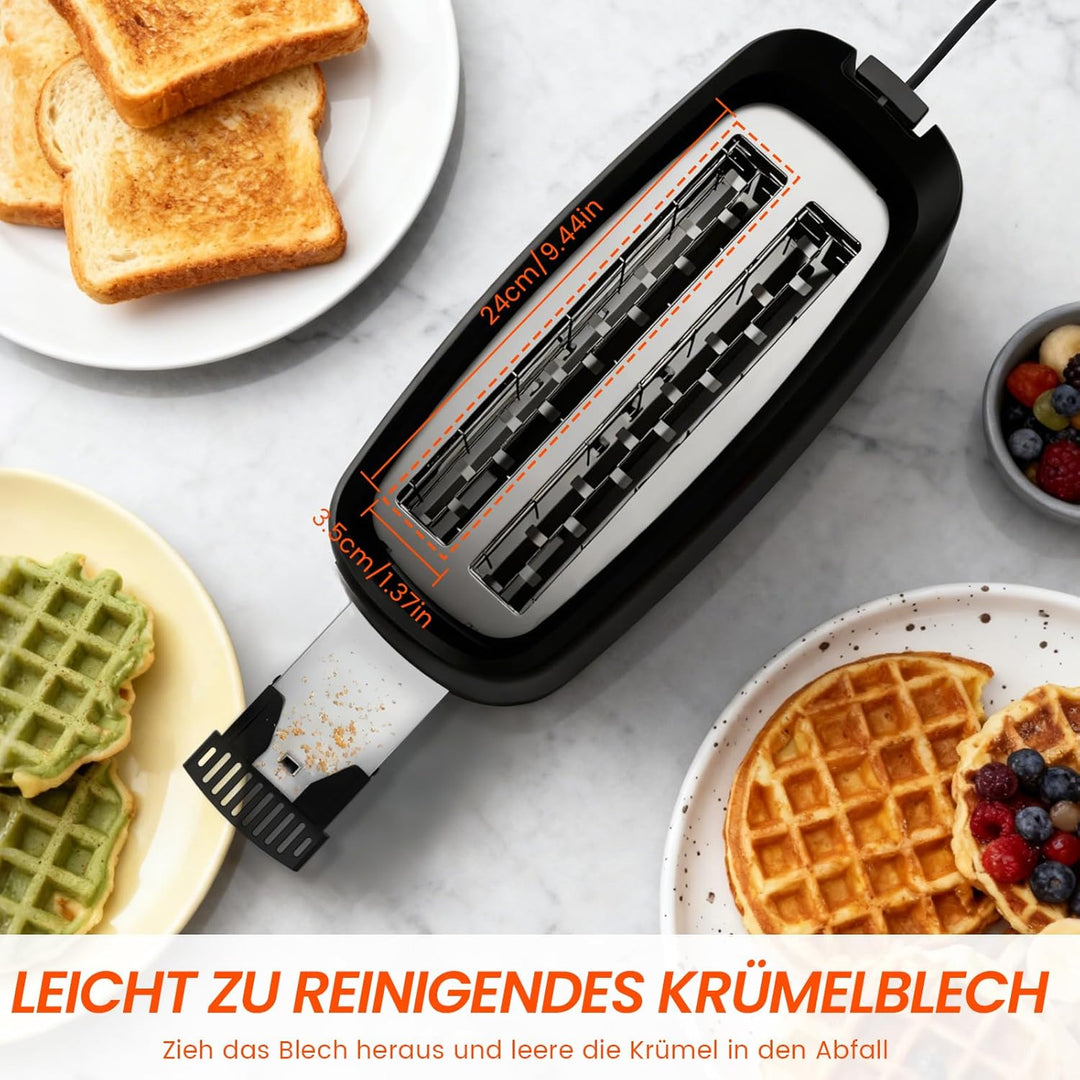 Toaster Langschlitz Toaster 4 Scheiben 7 Bräunungsstufen Auftaufunktion Aufwärmfunktion Herausnehmba