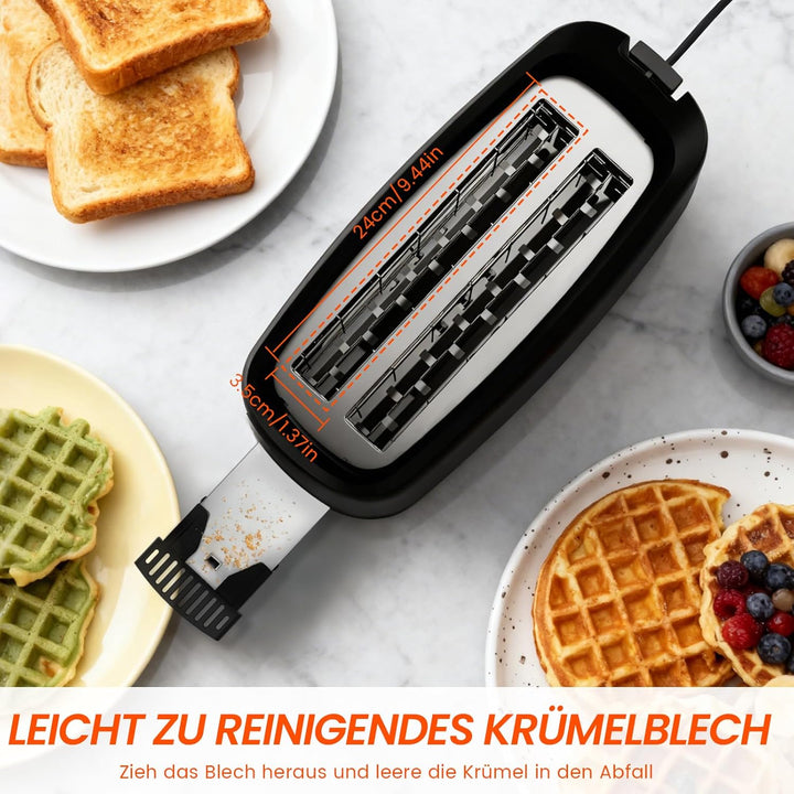 Toaster Langschlitz Toaster 4 Scheiben 7 Bräunungsstufen Auftaufunktion Aufwärmfunktion Herausnehmba