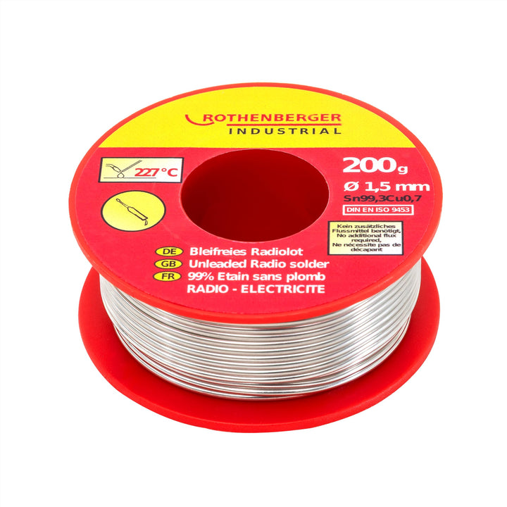 ROTHENBERGER Industrial bleifreies Radiolot für Elektro-Lötarbeiten, 200g-Spule, Ø 1,5 mm