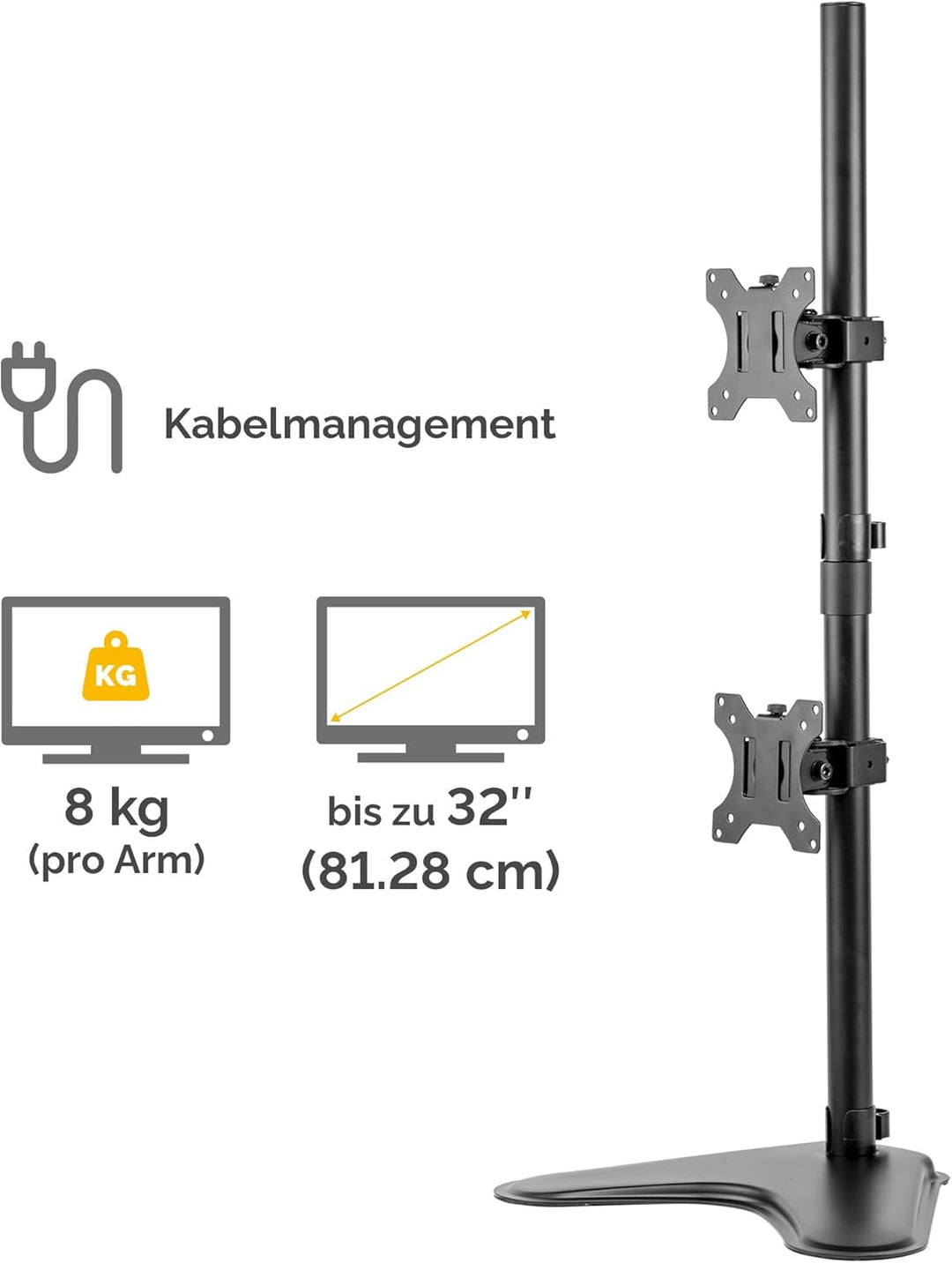 Fellowes Monitorarm Seasa mit Standfuss - höhenverstellbar - für 2 Monitore übereinander bis je 81,2