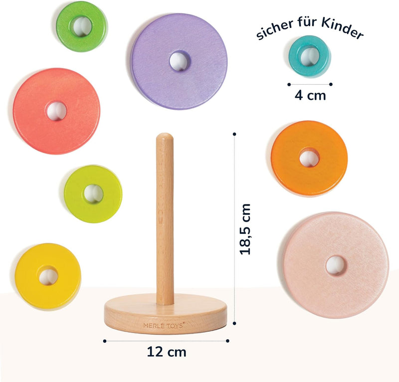 Merle Toys® Stapelturm Baby Holz - 100% FSC-zertifiziertes Holzspielzeug, Montessori Spielzeug, Stap