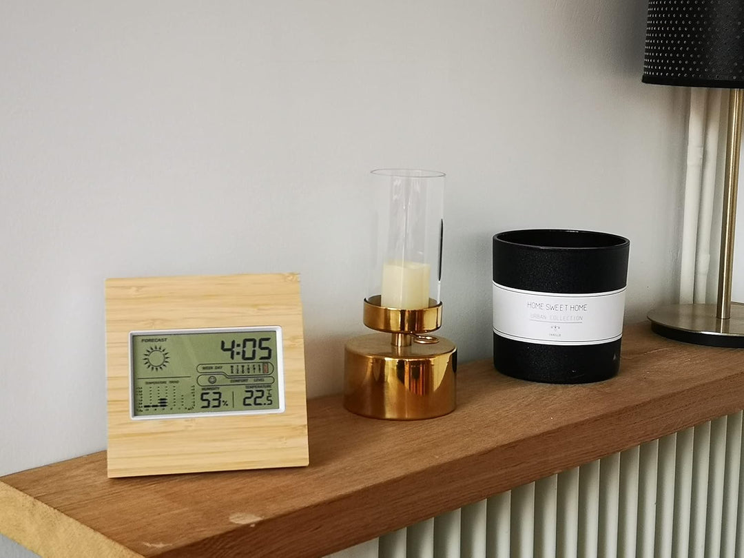 Bambus Wetterstation - Temperatur - Luftfeuchtigkeit / Luftfeuchtigkeit - 12h Vorhersage & Trends -