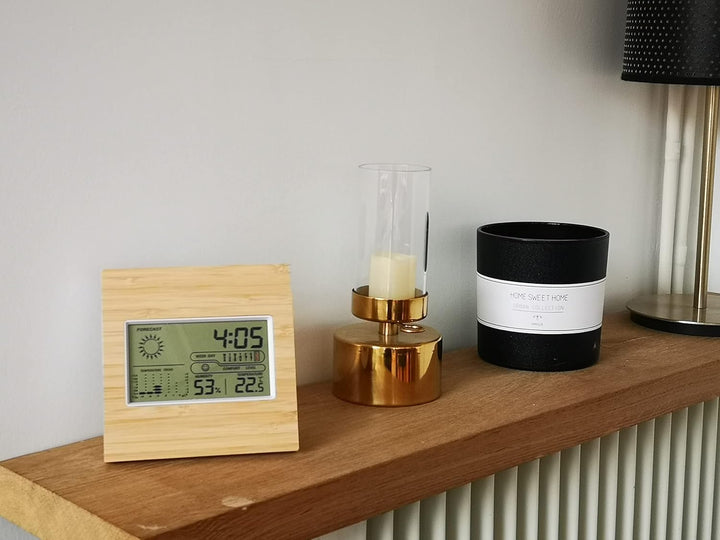 Bambus Wetterstation - Temperatur - Luftfeuchtigkeit / Luftfeuchtigkeit - 12h Vorhersage & Trends -