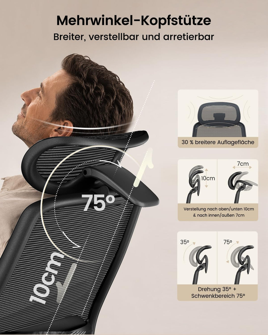 ProtoArc EC200 Pro Ergonomisch Netz-Bürostuhl mit Verstellbarer Sitztiefe