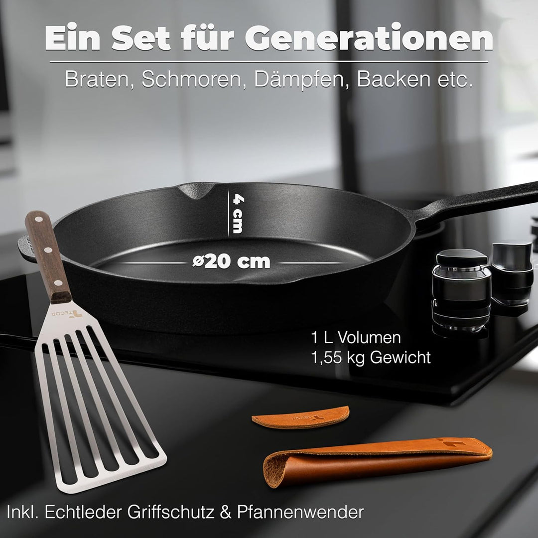 Gusseisenpfanne induktion 20 cm geschliffen, universell, natürlich - Langlebige Pfanne Gusseisen 20