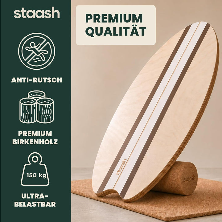 STAASH® Balance Board aus Holz – Full Kit – Für Gleichgewicht, Fitness & Surf-Feeling – Spass & Trai