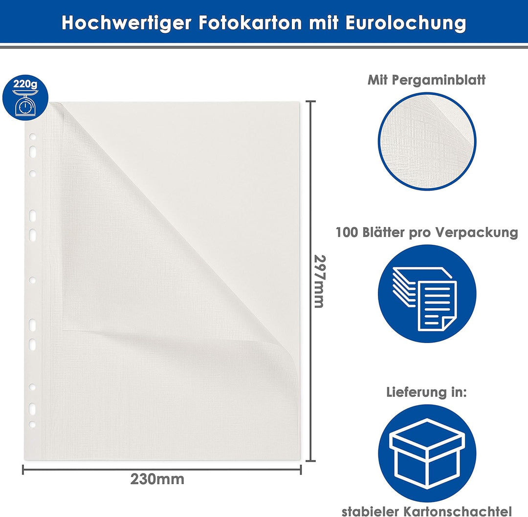 mashpaper Fotokarton Fotoblätter 100 Blatt weiss mit Pergamin 230x297mm 65000420