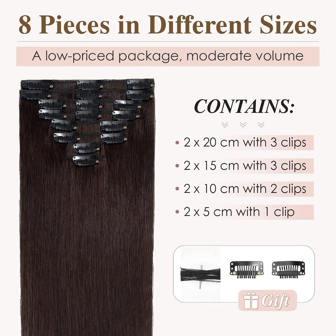 TESS Extensions Echthaar Clip in Haarteile Dunkelbraun 