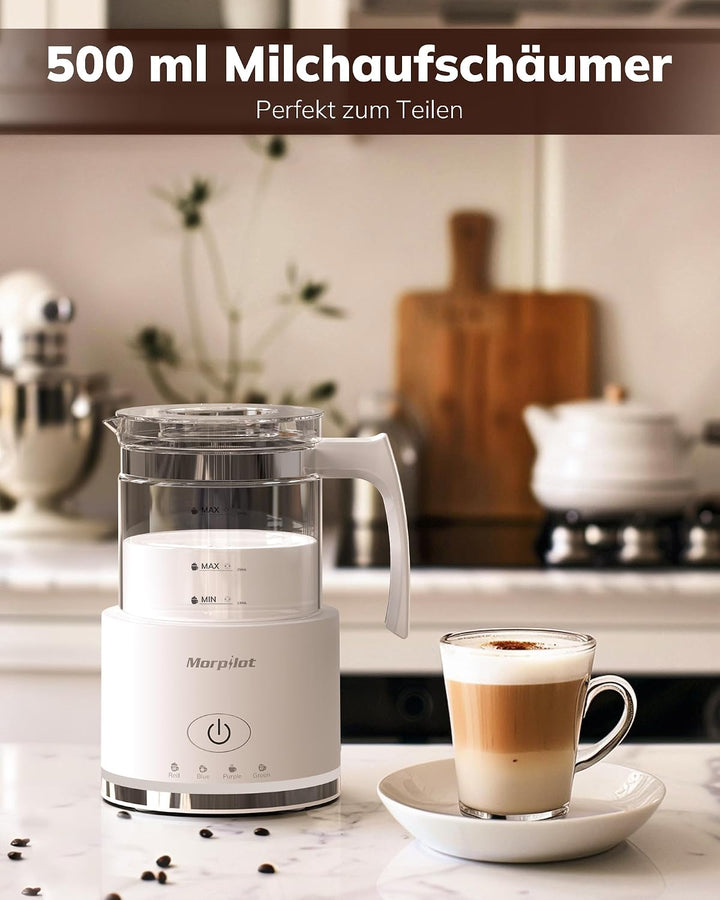 Morpilot Milchaufschäumer Elektrisch, 500ml 600W, 4 in 1 Milchschäumer für Heisser und Kalter, Visue