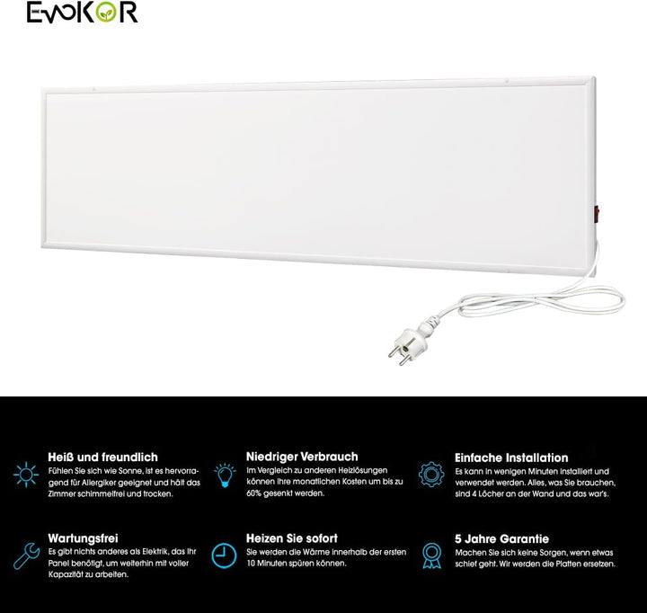 EVOKOR Infrarotheizung 350W, Infrarot Heizung Heizplatte Heizkörper Heizpaneel, Infarotheizkoerper W