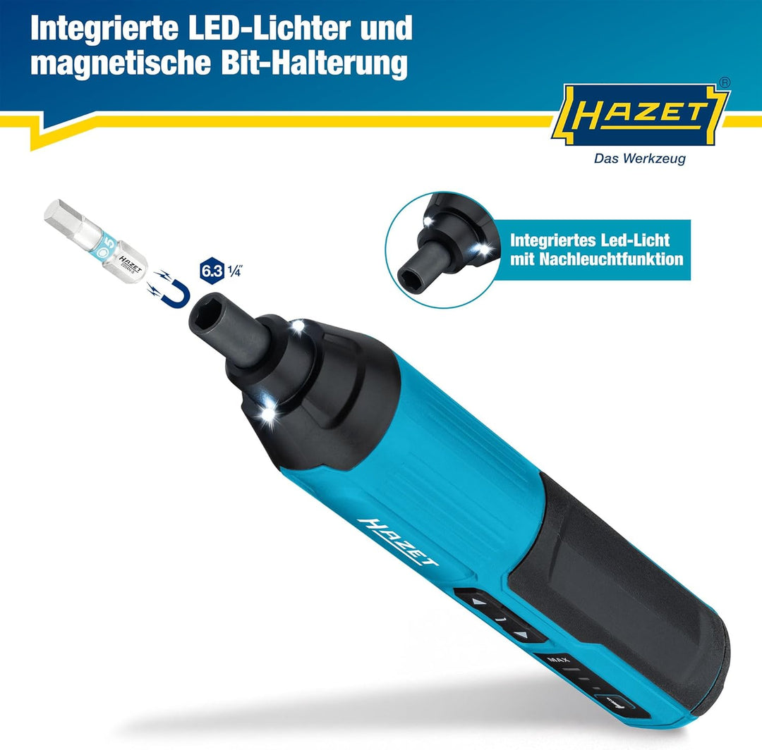HAZET 9230B-2 Akku-Schrauber 1/4 Zoll, 4 Volt Lithium-Akku, 5 Newtonmeter max. Drehmoment, LED-Licht