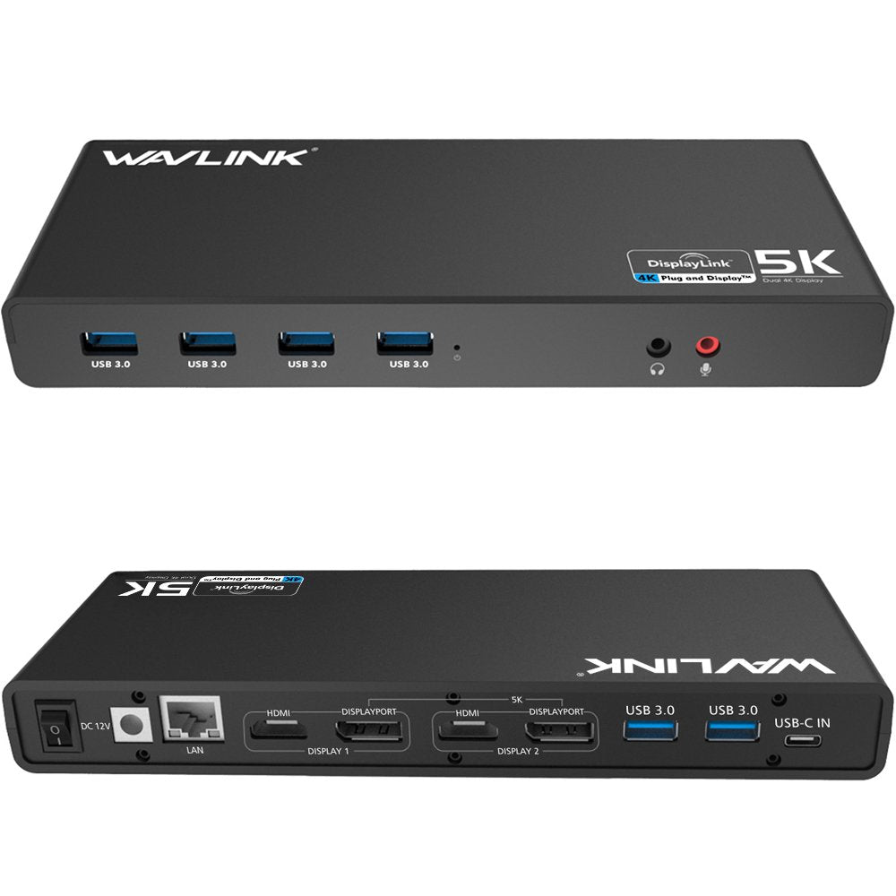 WAVLINK USB 3.0 USB C Ultra 5K Universal Docking Station unterstützt Dual 4K Videoausgänge für Mac &amp;