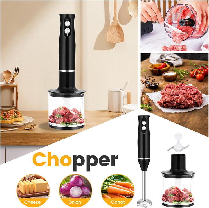 4-in-1 Stabmixer Edelstahl 500W, Pürierstab mit 2 Geschwindigkeiten, Hand Blender Set mit Schneebese