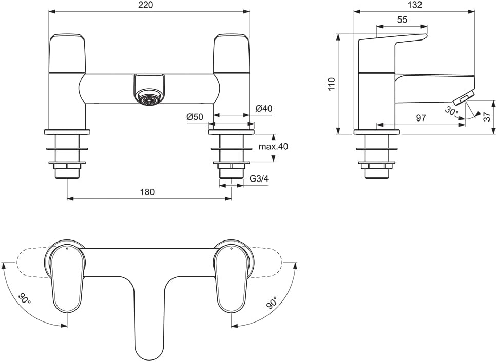 Ideal Standard BC707AA Cerafin O Badewanneneinlauf, Chrome, Dual Control Bath Filler, Dual Control B