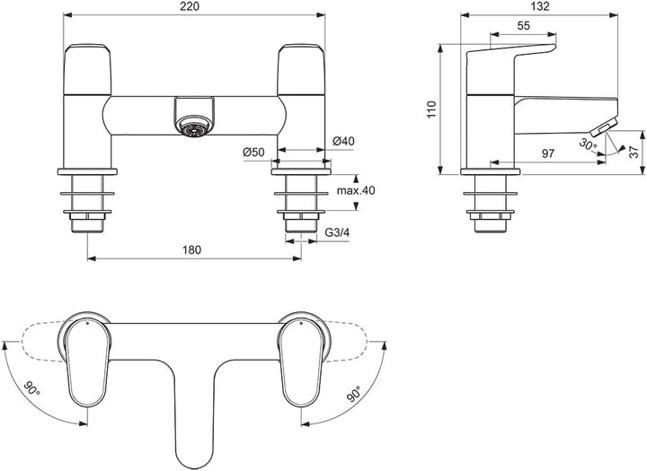 Ideal Standard BC707AA Cerafin O Badewanneneinlauf, Chrome, Dual Control Bath Filler, Dual Control B