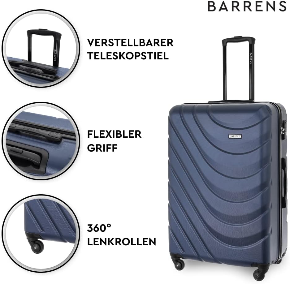 BARRENS Grosser Koffer | Aufgabegepäck | 77x51x30 cm | 96 L | 4x360 Grad Rollen | Flexibler Griff |