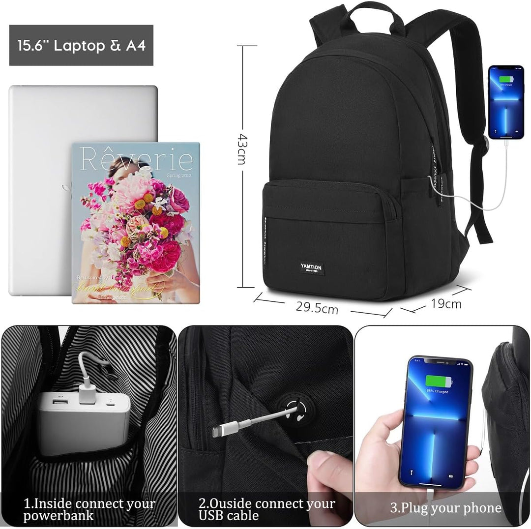 YAMTION Schulrucksack Mädchen Teenager Damen,Schultasche Jungen Tagesrucksack Herren mit 15.6 Zoll L