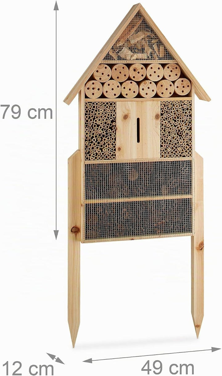 "Relaxdays Insektenhotel XL stehend, Nisthilfe für Bienen, Florfliegen, Marienkäfer, Holz HxBxT: 79