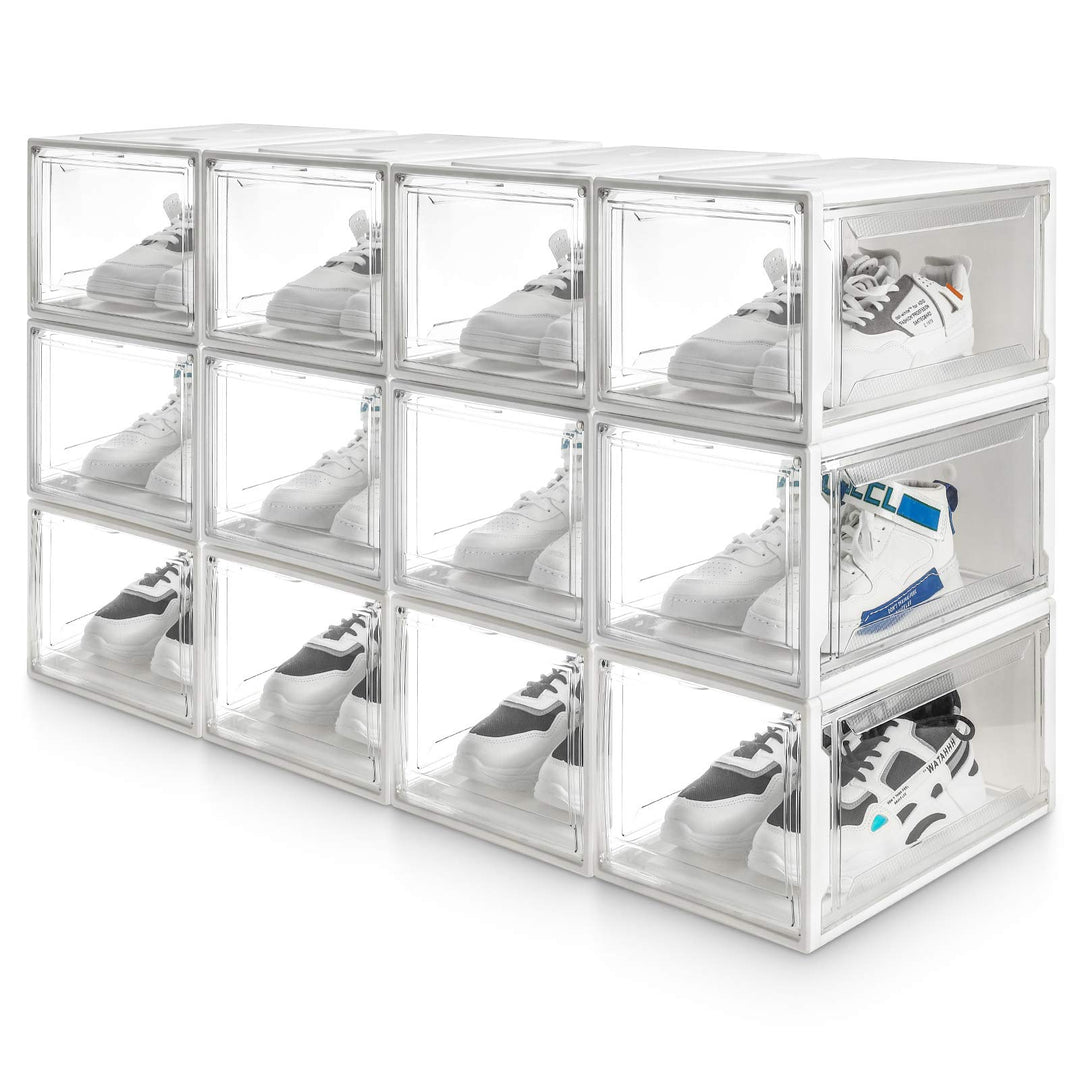 Yorbay 12er Set, Schuhbox Schuhregal, stapelbarer Schuhorganizer, plastikbox mit durchsichtiger Tür,