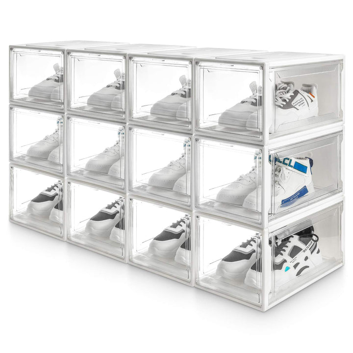 Yorbay 12er Set, Schuhbox Schuhregal, stapelbarer Schuhorganizer, plastikbox mit durchsichtiger Tür,