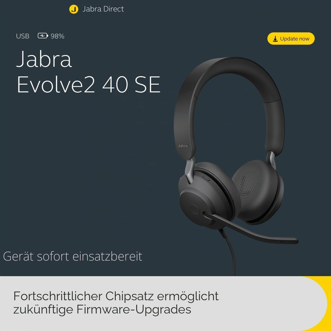 Jabra Evolve2 40 SE - Kabelgebundenes Stereo-Headset mit Geräuschunterdrückung und 3-Mikrofon-Techno