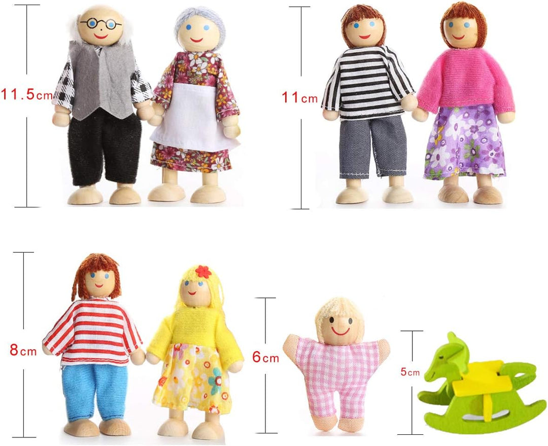 7-köpfige Puppenhaus Puppen, Puppenfamilien für Kinder Spiel Haus Geschenk Holz