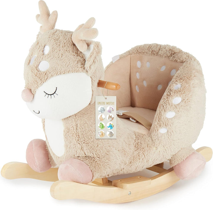 Bieco Plüsch Schaukeltier REH, 60 cm | Kinder Schaukelstuhl mit Sicherheitsgurt | Baby Schaukel | Kl