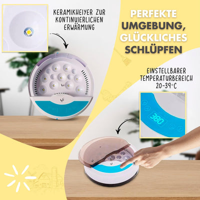 CHIKERS Brutautomat Vollautomatisch – Inkubator Hühner 9/12 eir – Brutmaschine mit Temperaturregelun