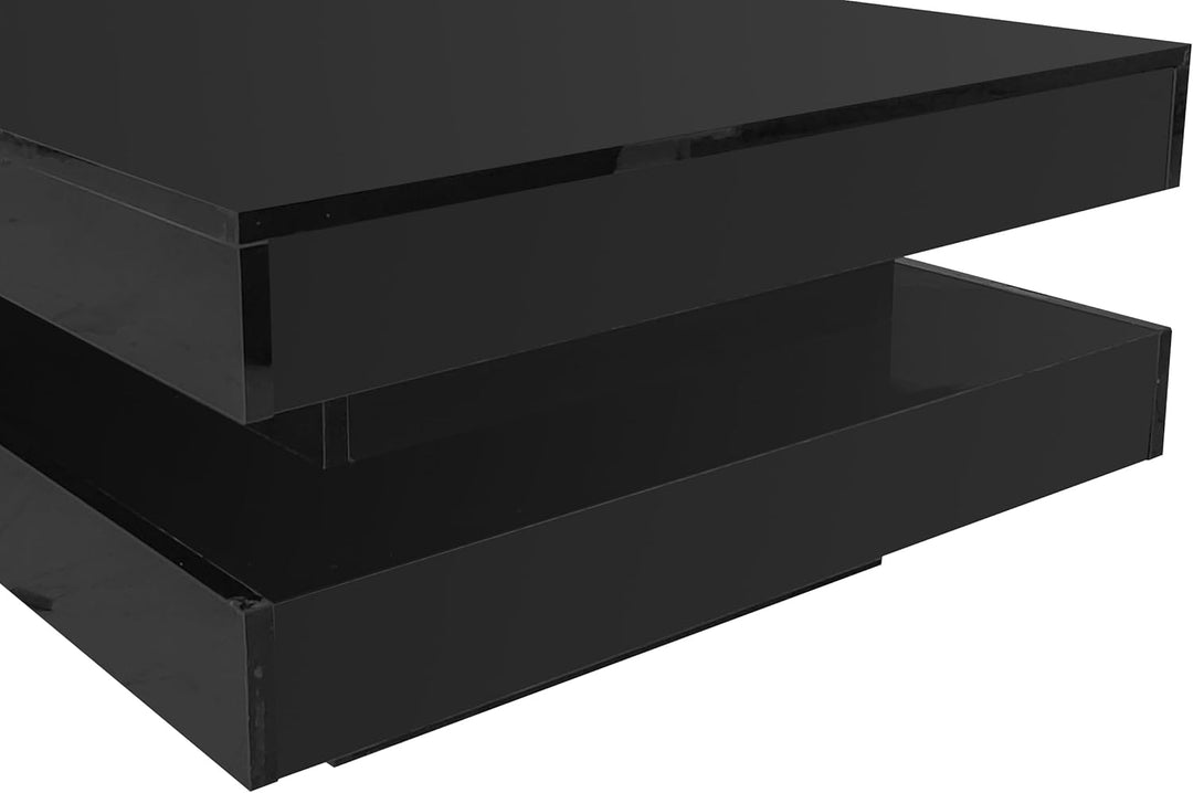 Merax Couchtisch Schwarz Hochglanz quadratischer, Moderner Wohnzimmertisch mit drehbarer Platte, Bei